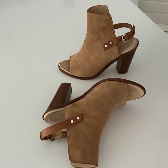 Rag & Bone Fawn Suede Open Toe Booties - Picture 1 of 4